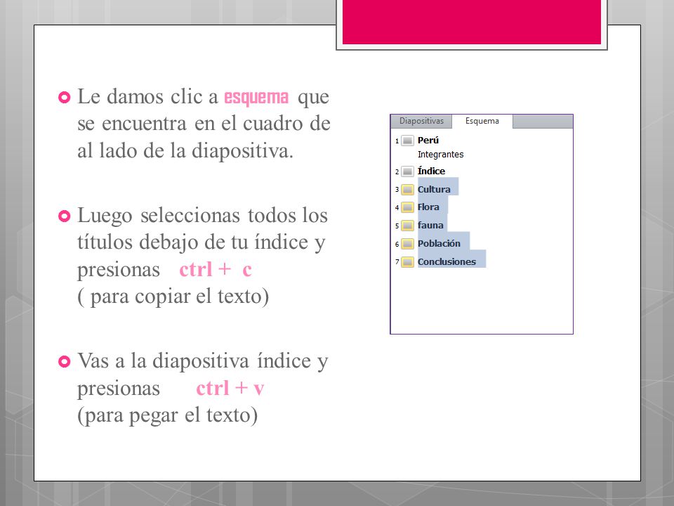 Le damos clic a esquema que se encuentra en el cuadro de al lado de la diapositiva.