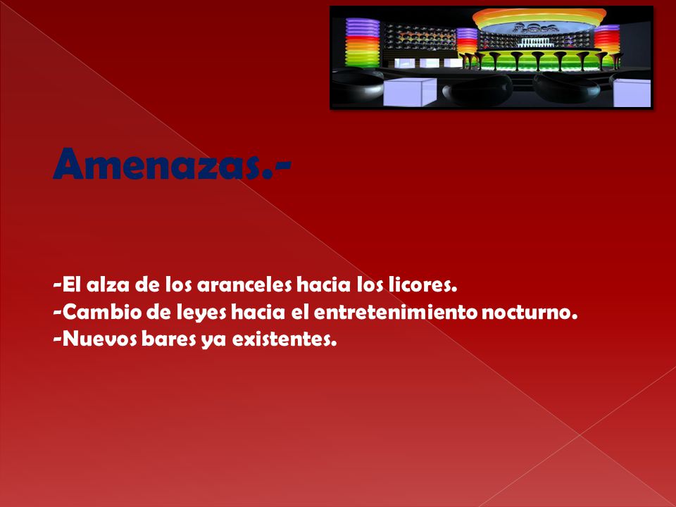 Amenazas.- -El alza de los aranceles hacia los licores.
