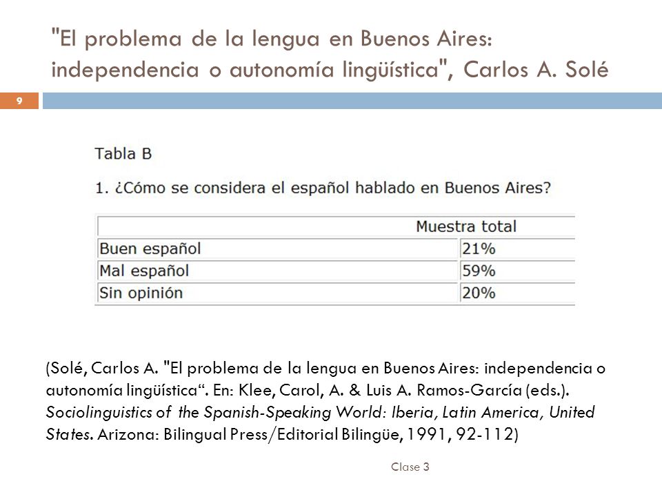 El problema de la lengua en Buenos Aires: independencia o autonomía lingüística , Carlos A. Solé