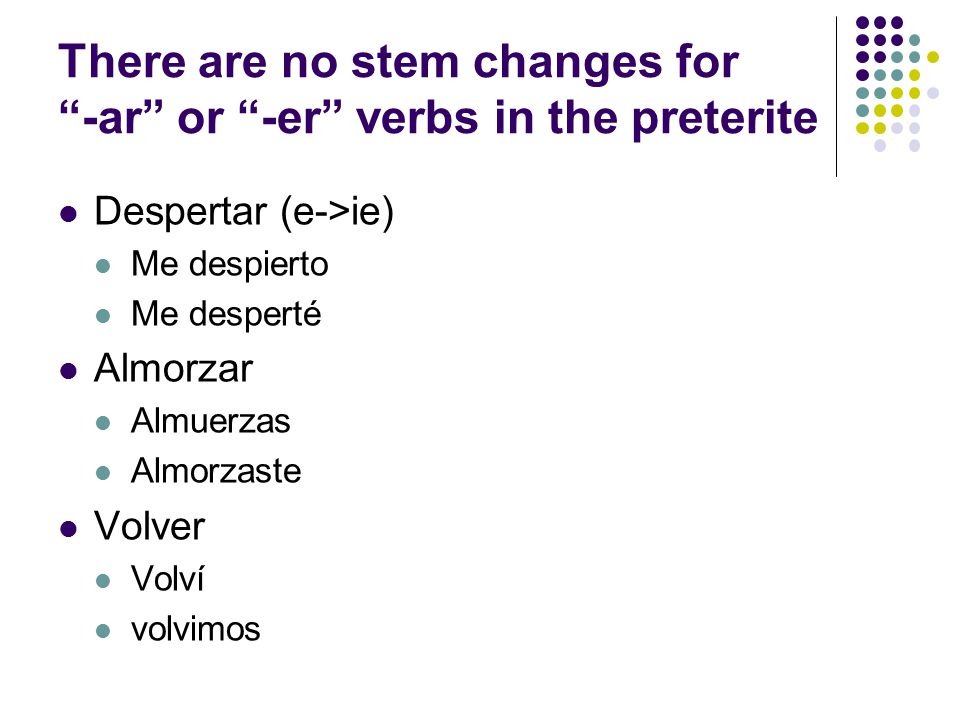 There are no stem changes for -ar or -er verbs in the preterite