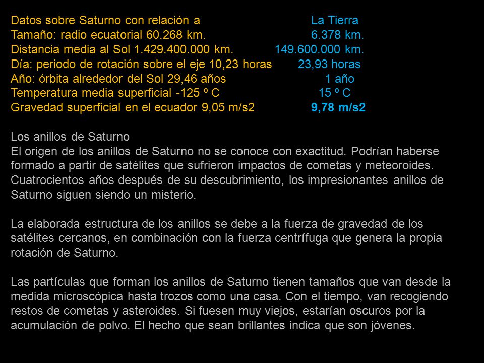 Datos sobre Saturno con relación a Tamaño: radio ecuatorial km