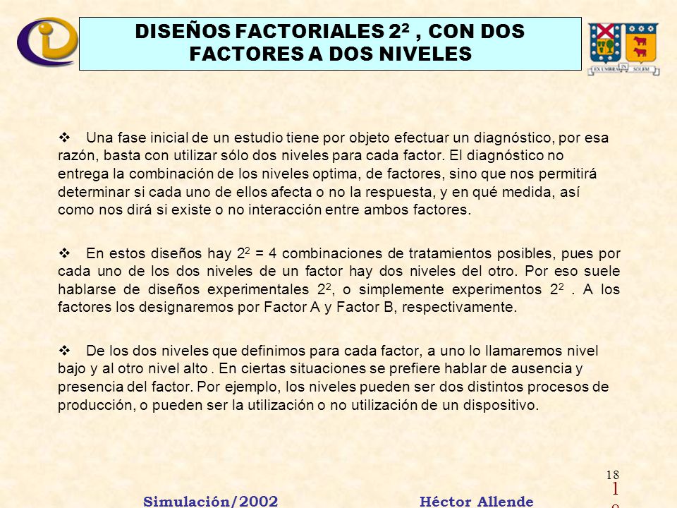 DISEÑOS FACTORIALES 22 , CON DOS FACTORES A DOS NIVELES