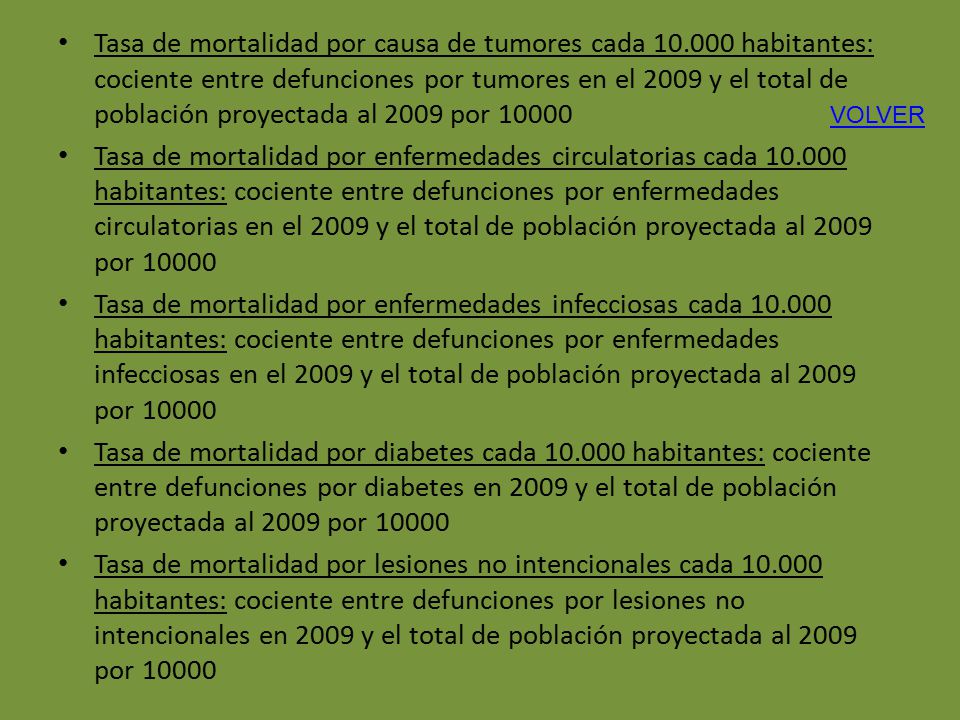 Tasa de mortalidad por causa de tumores cada 10