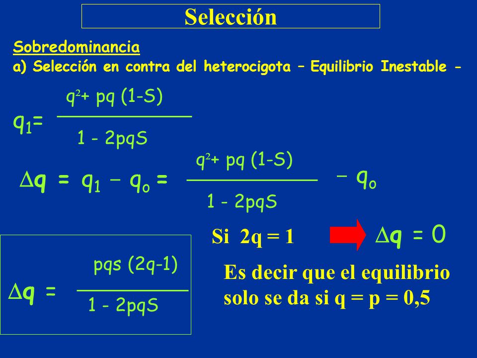 Selección q1= ‑ qo q = 0 pqs (2q‑1) q = Si 2q = 1