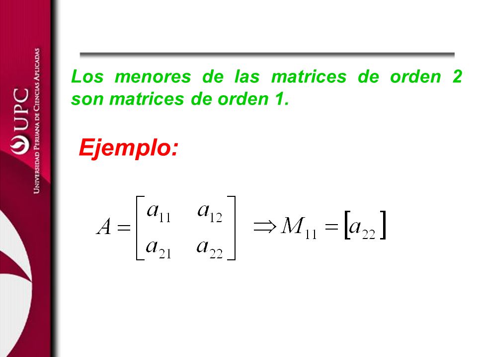 Los menores de las matrices de orden 2 son matrices de orden 1.