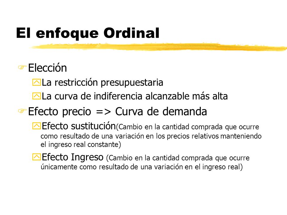 El enfoque Ordinal Elección Efecto precio => Curva de demanda