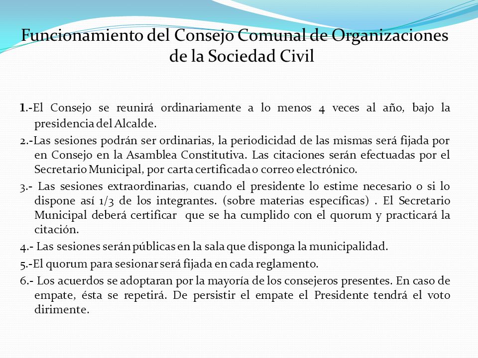 Funcionamiento del Consejo Comunal de Organizaciones de la Sociedad Civil