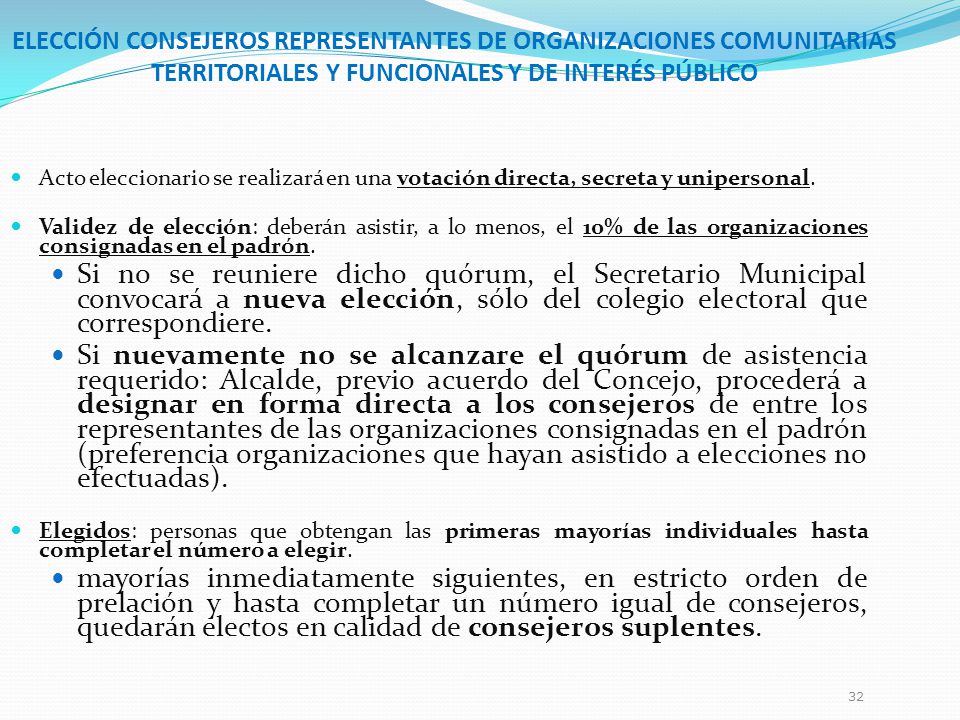 ELECCIÓN CONSEJEROS REPRESENTANTES DE ORGANIZACIONES COMUNITARIAS TERRITORIALES Y FUNCIONALES Y DE INTERÉS PÚBLICO