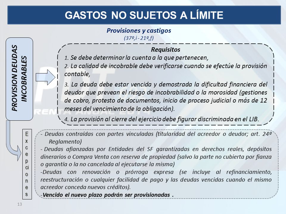 GASTOS NO SUJETOS A LÍMITE