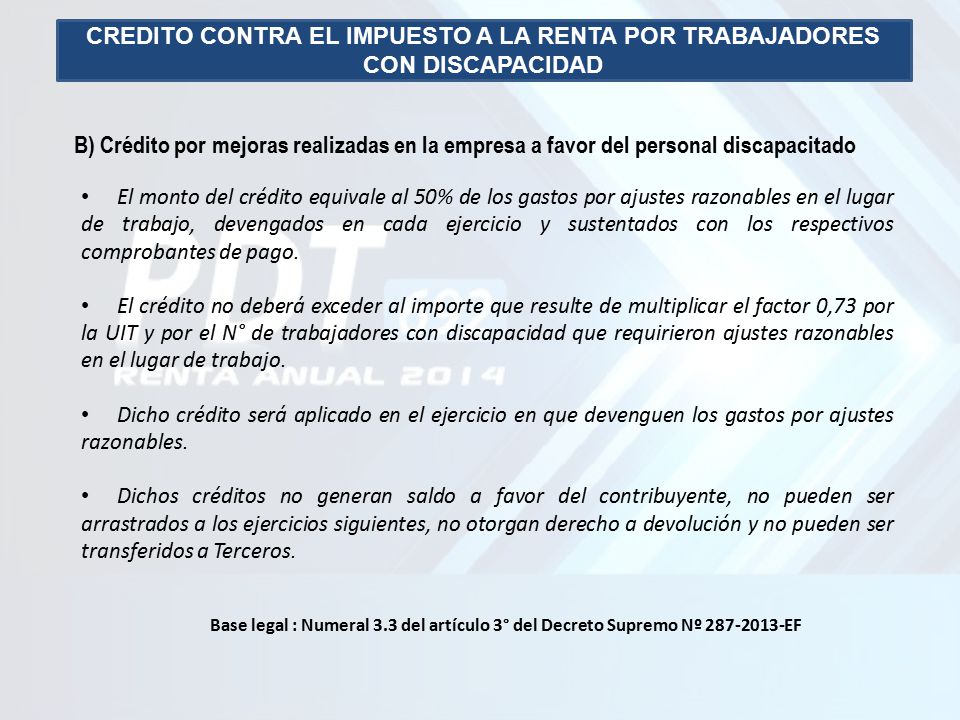 CREDITO CONTRA EL IMPUESTO A LA RENTA POR TRABAJADORES CON DISCAPACIDAD