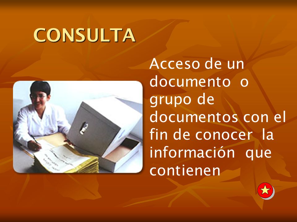 CONSULTA Acceso de un documento o grupo de documentos con el fin de conocer la información que contienen.