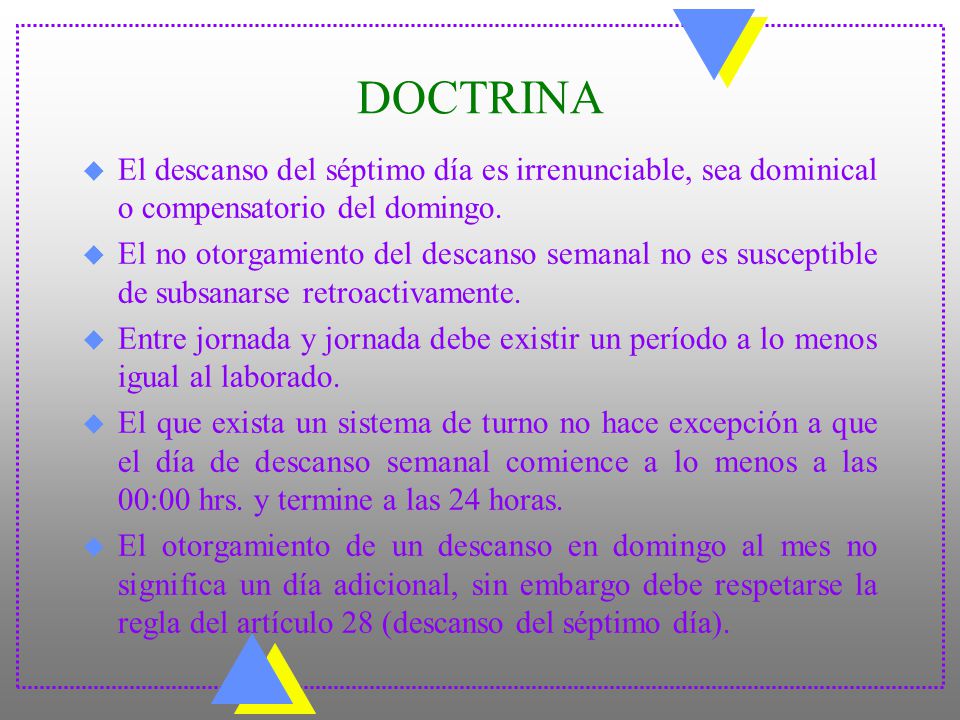 DOCTRINA El descanso del séptimo día es irrenunciable, sea dominical o compensatorio del domingo.