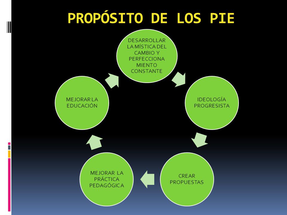 PROPÓSITO DE LOS PIE DESARROLLAR LA MÍSTICA DEL CAMBIO Y PERFECCIONA MIENTO CONSTANTE. IDEOLOGÍA PROGRESISTA.