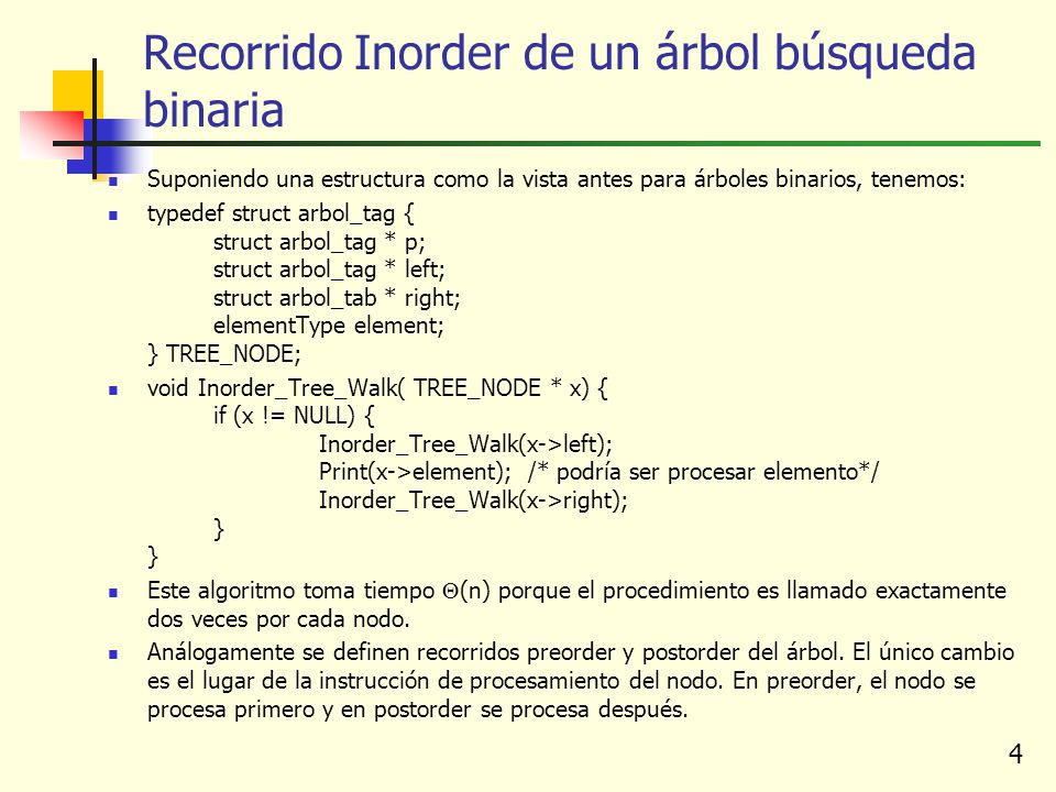 Recorrido Inorder de un árbol búsqueda binaria