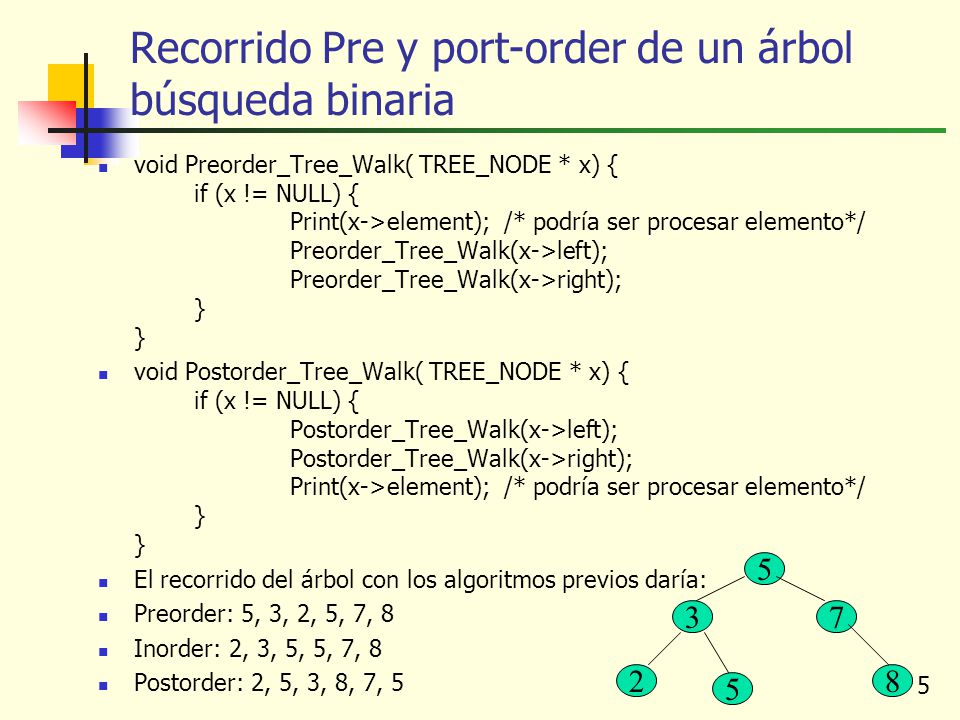 Recorrido Pre y port-order de un árbol búsqueda binaria