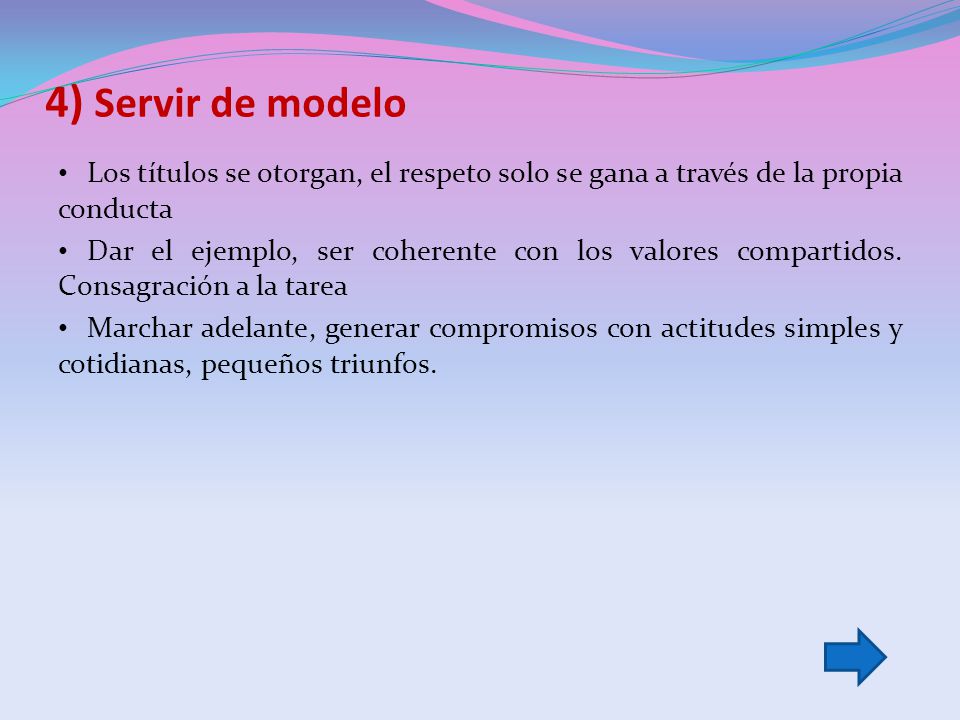 4) Servir de modelo Los títulos se otorgan, el respeto solo se gana a través de la propia conducta.
