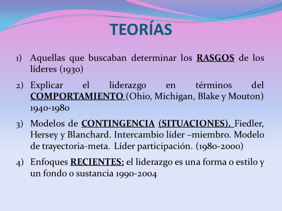 TEORÍAS Aquellas que buscaban determinar los RASGOS de los líderes (1930)