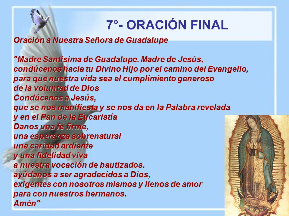 7°- ORACIÓN FINAL Oración a Nuestra Señora de Guadalupe