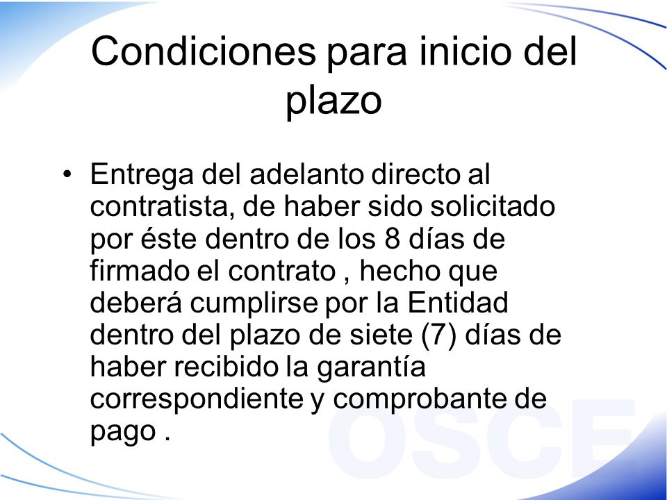 Condiciones para inicio del plazo