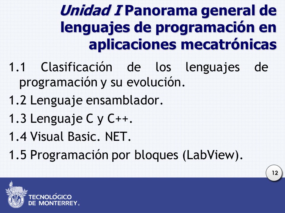 Unidad I Panorama general de lenguajes de programación en aplicaciones mecatrónicas