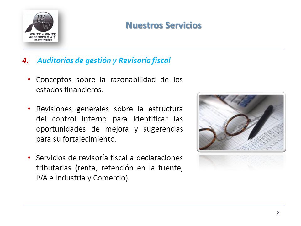 Nuestros Servicios Auditorias de gestión y Revisoría fiscal
