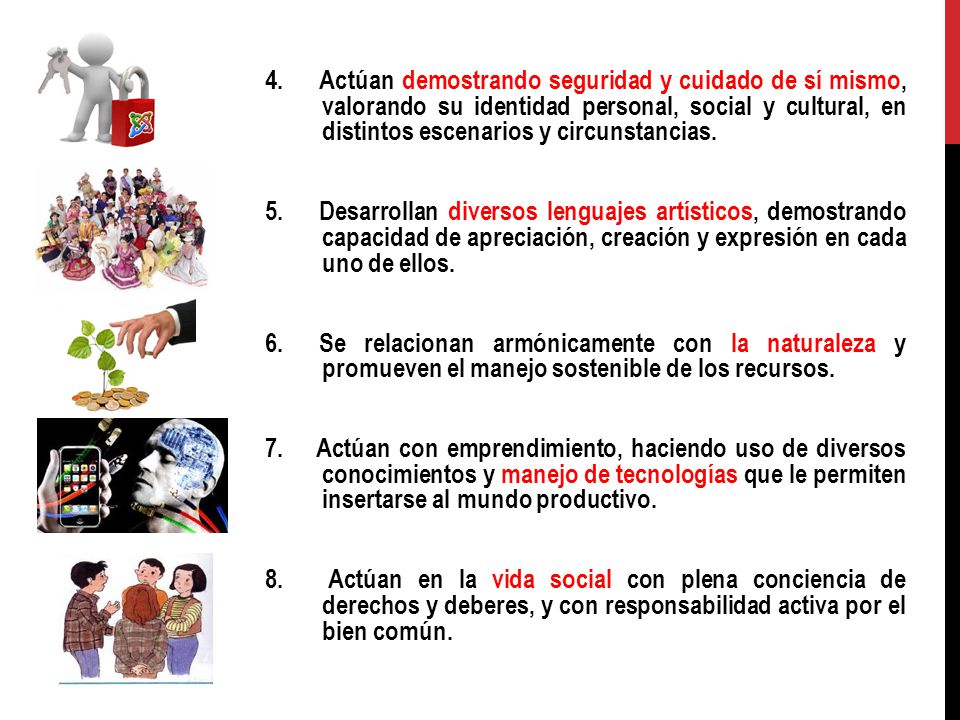 4. Actúan demostrando seguridad y cuidado de sí mismo, valorando su identidad personal, social y cultural, en distintos escenarios y circunstancias.
