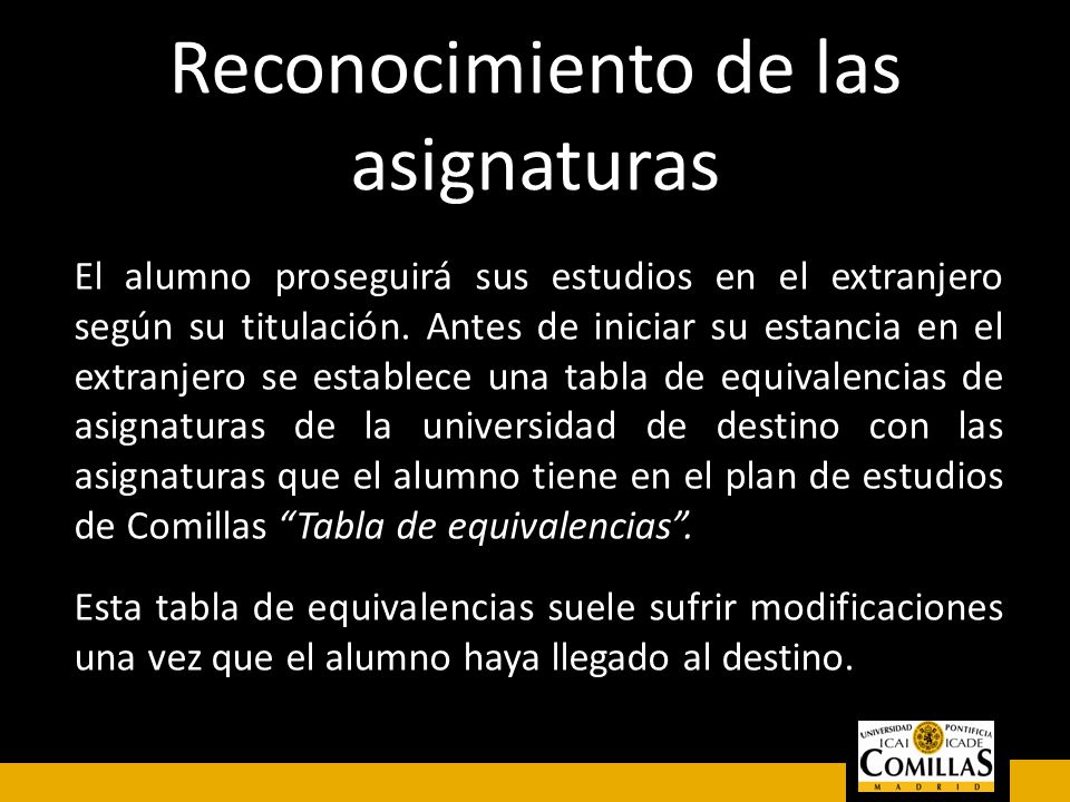 Reconocimiento de las asignaturas
