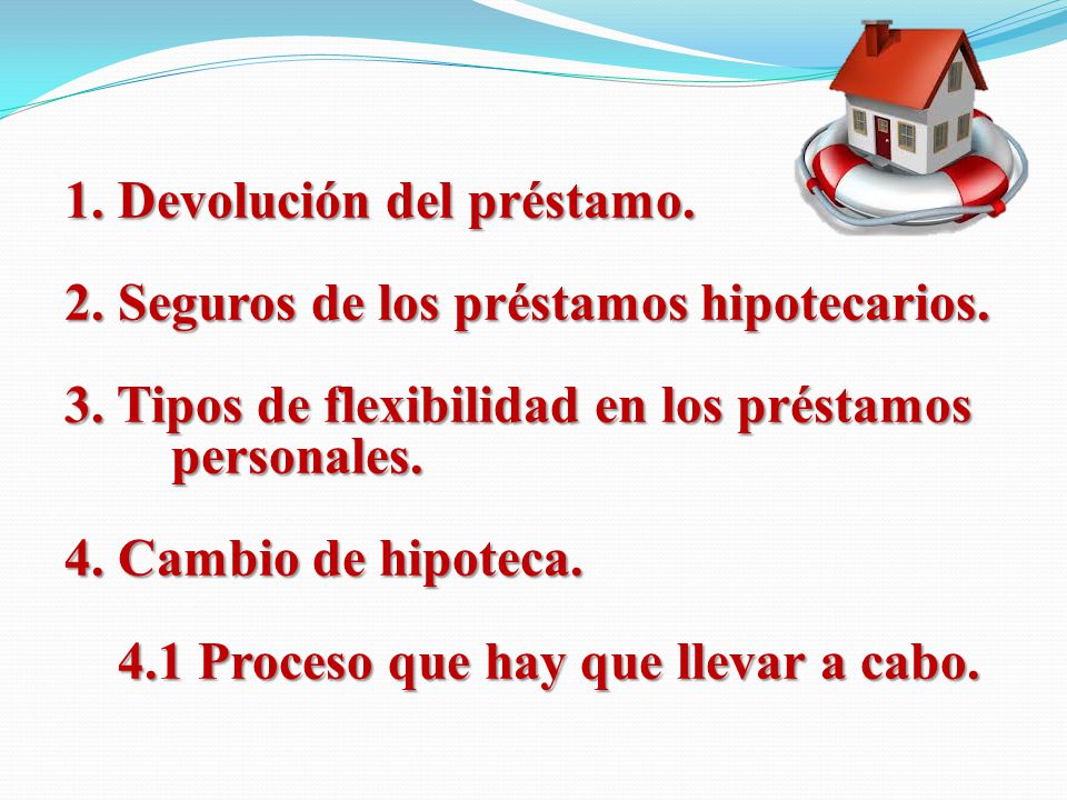 1. Devolución del préstamo. 2. Seguros de los préstamos hipotecarios.