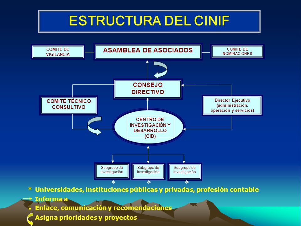 ESTRUCTURA DEL CINIF * * * ASAMBLEA DE ASOCIADOS CONSEJO DIRECTIVO *