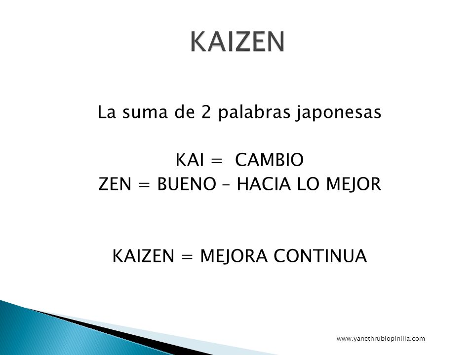 KAIZEN La suma de 2 palabras japonesas KAI = CAMBIO