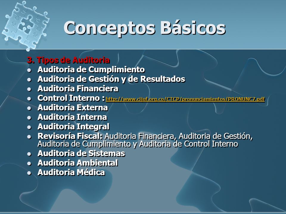 Conceptos Básicos 3. Tipos de Auditoria Auditoria de Cumplimiento