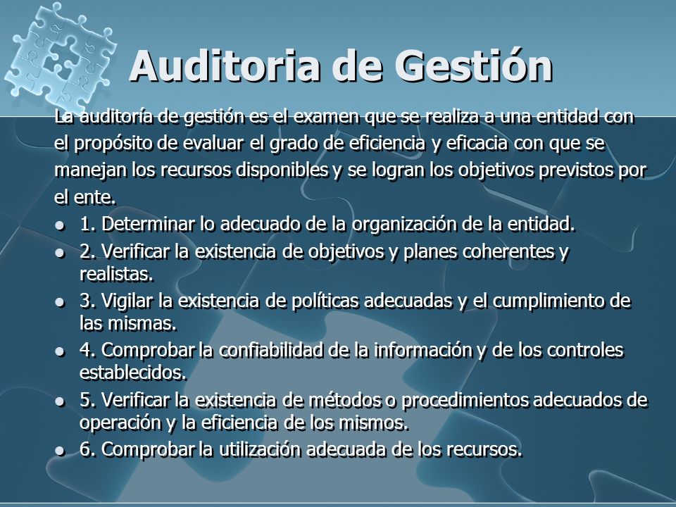 Auditoria de Gestión La auditoría de gestión es el examen que se realiza a una entidad con.