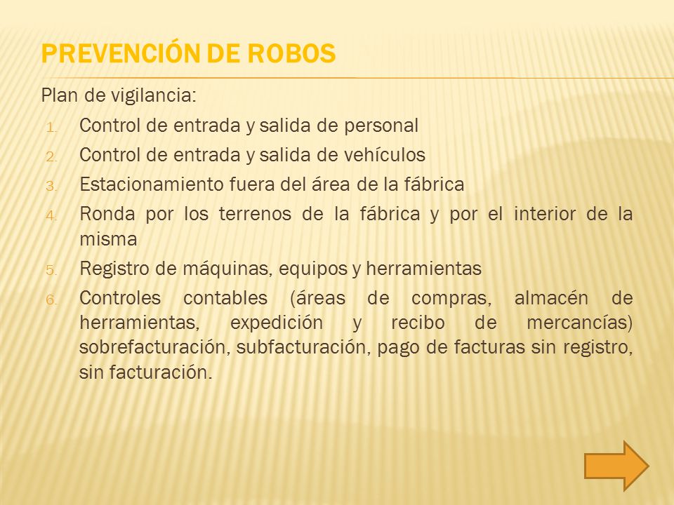 Prevención de Robos Plan de vigilancia: