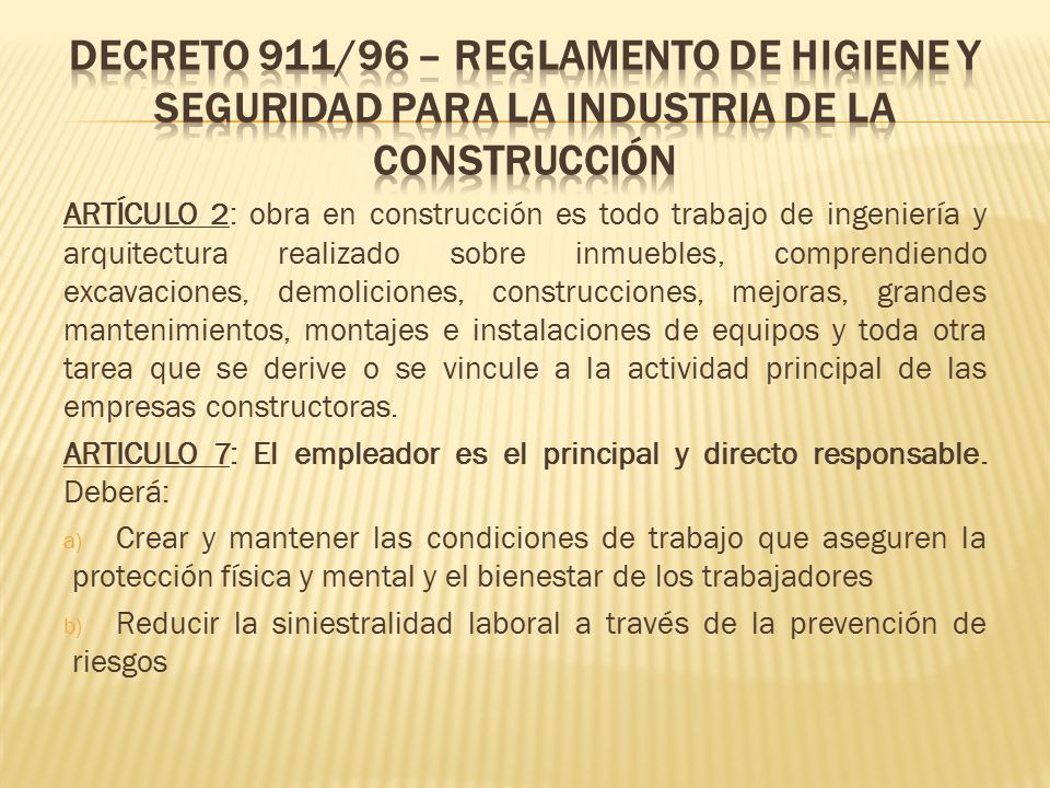 Decreto 911/96 – reglamento de higiene y seguridad para la industria de la construcción