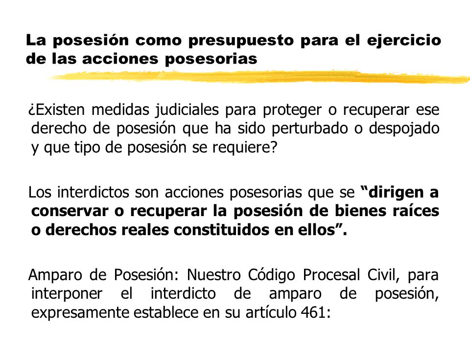 La posesión como presupuesto para el ejercicio de las acciones posesorias