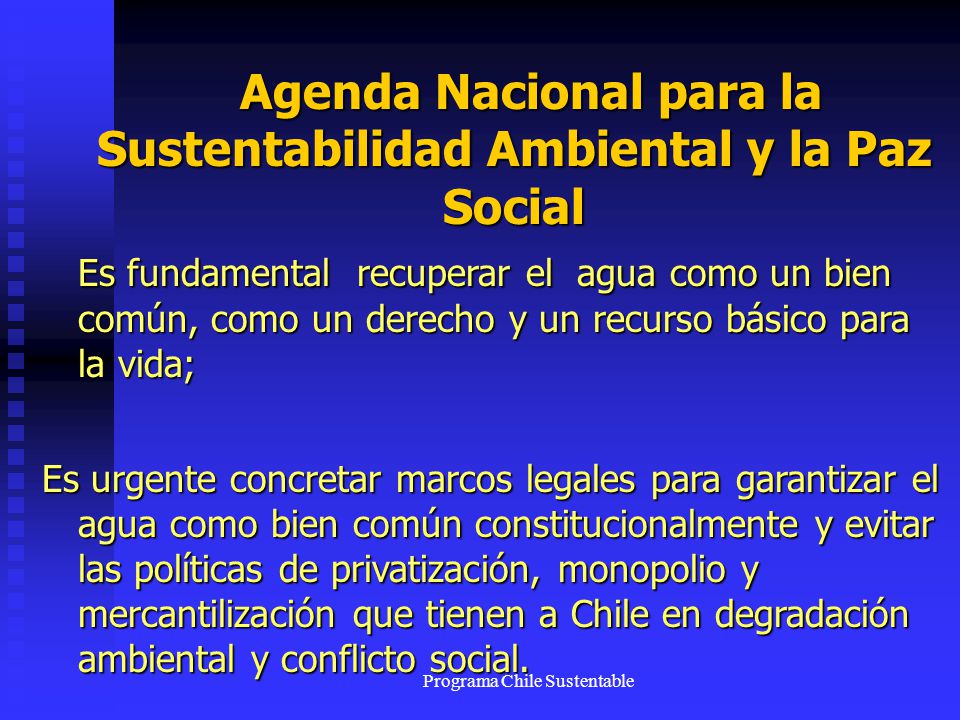 Agenda Nacional para la Sustentabilidad Ambiental y la Paz Social