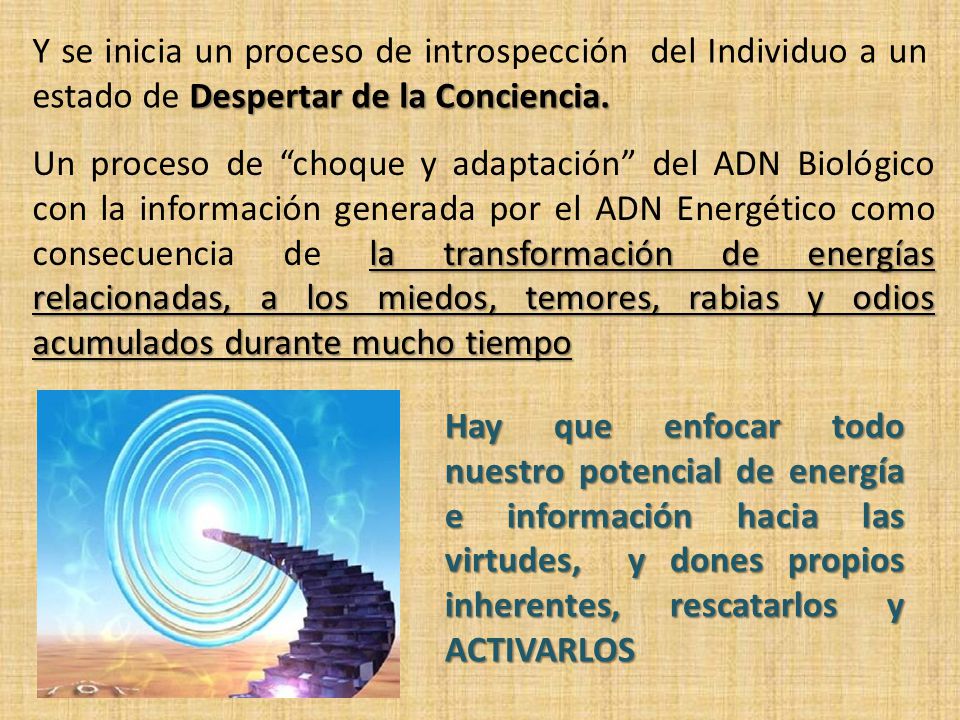 Y se inicia un proceso de introspección del Individuo a un estado de Despertar de la Conciencia.