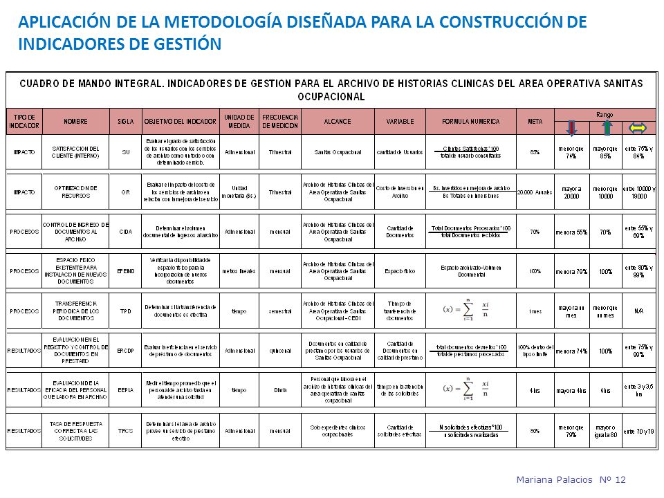 APLICACIÓN DE LA METODOLOGÍA DISEÑADA PARA LA CONSTRUCCIÓN DE INDICADORES DE GESTIÓN
