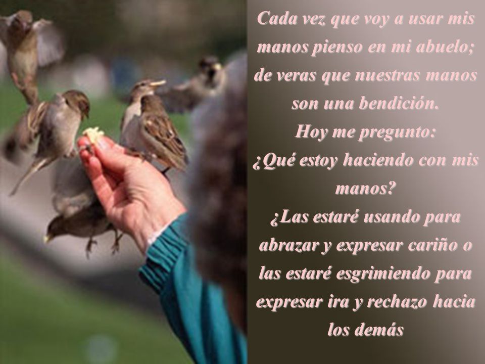 Cada vez que voy a usar mis manos pienso en mi abuelo; de veras que nuestras manos son una bendición. Hoy me pregunto: