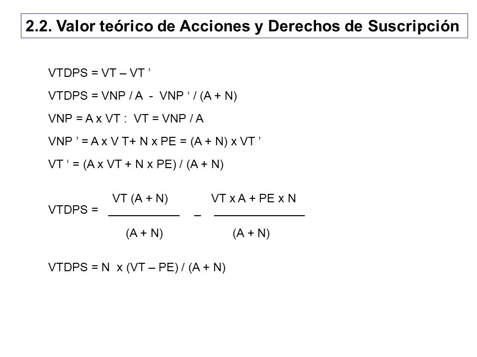 2.2. Valor teórico de Acciones y Derechos de Suscripción