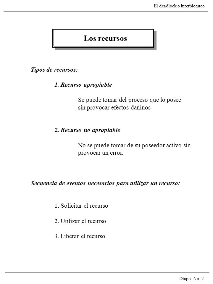 Los recursos Tipos de recursos: 1. Recurso apropiable