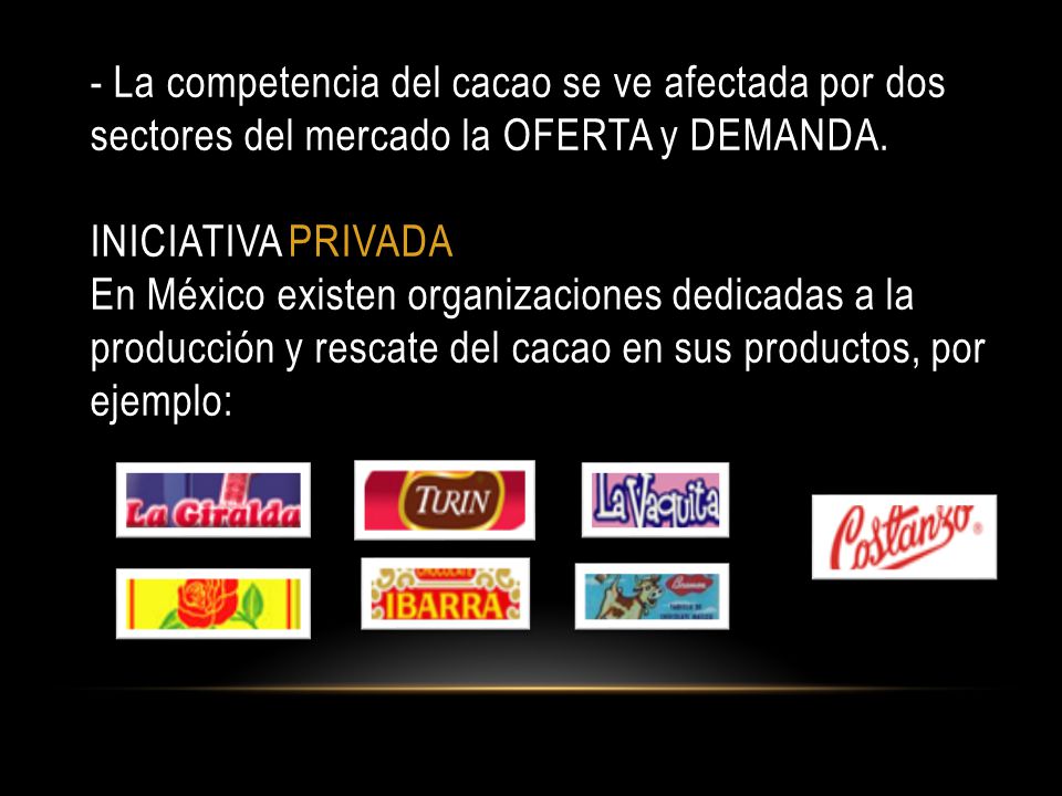 - La competencia del cacao se ve afectada por dos sectores del mercado la OFERTA y DEMANDA.