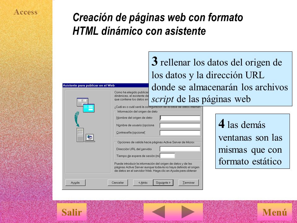 Creación de páginas web con formato HTML dinámico con asistente