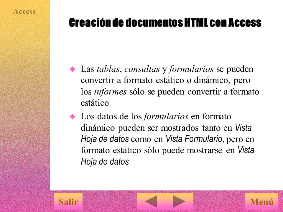 Creación de documentos HTML con Access