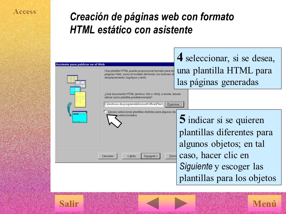 Creación de páginas web con formato HTML estático con asistente