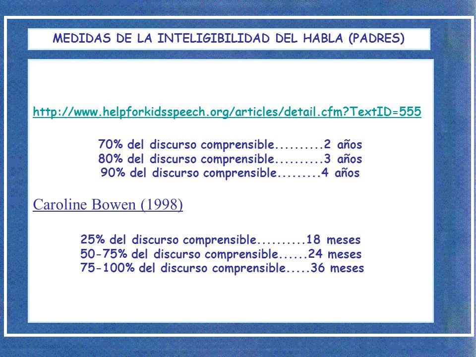 Caroline Bowen (1998) MEDIDAS DE LA INTELIGIBILIDAD DEL HABLA (PADRES)