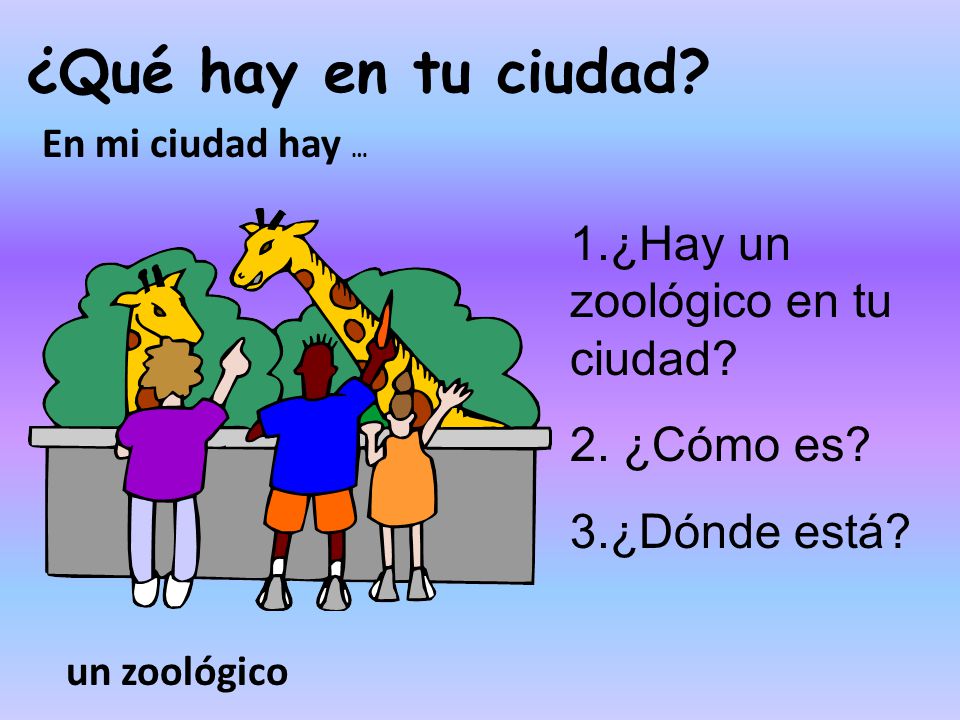 ¿Qué hay en tu ciudad 1.¿Hay un zoológico en tu ciudad 2. ¿Cómo es