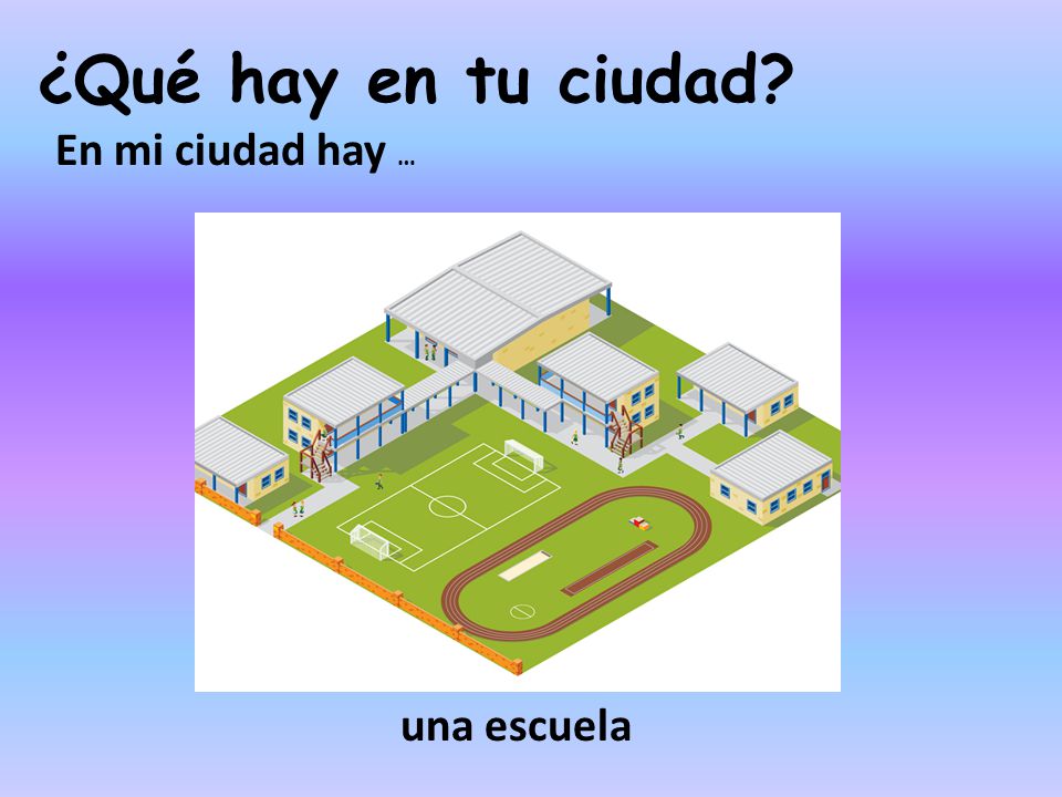 ¿Qué hay en tu ciudad En mi ciudad hay … una escuela