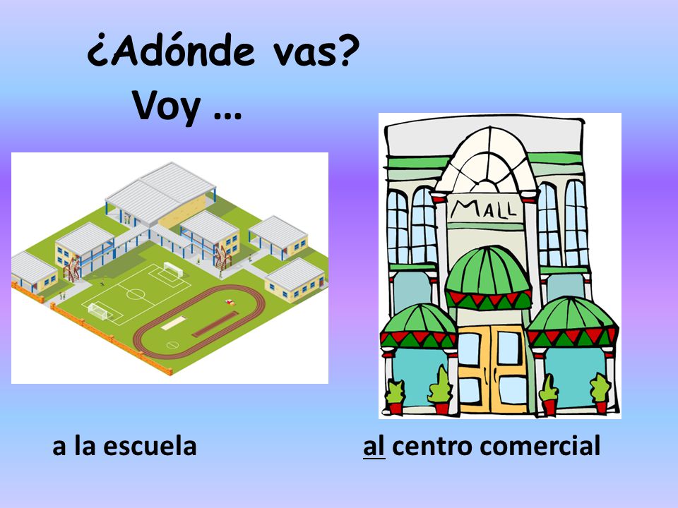 ¿Adónde vas Voy … a la escuela al centro comercial