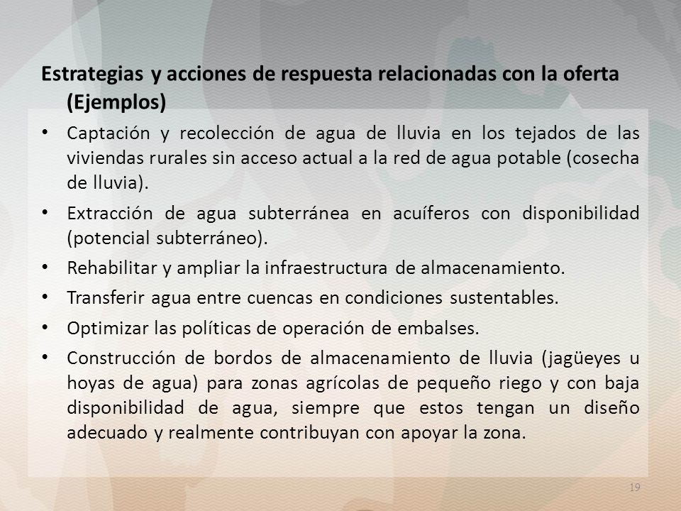 Estrategias y acciones de respuesta relacionadas con la oferta (Ejemplos)